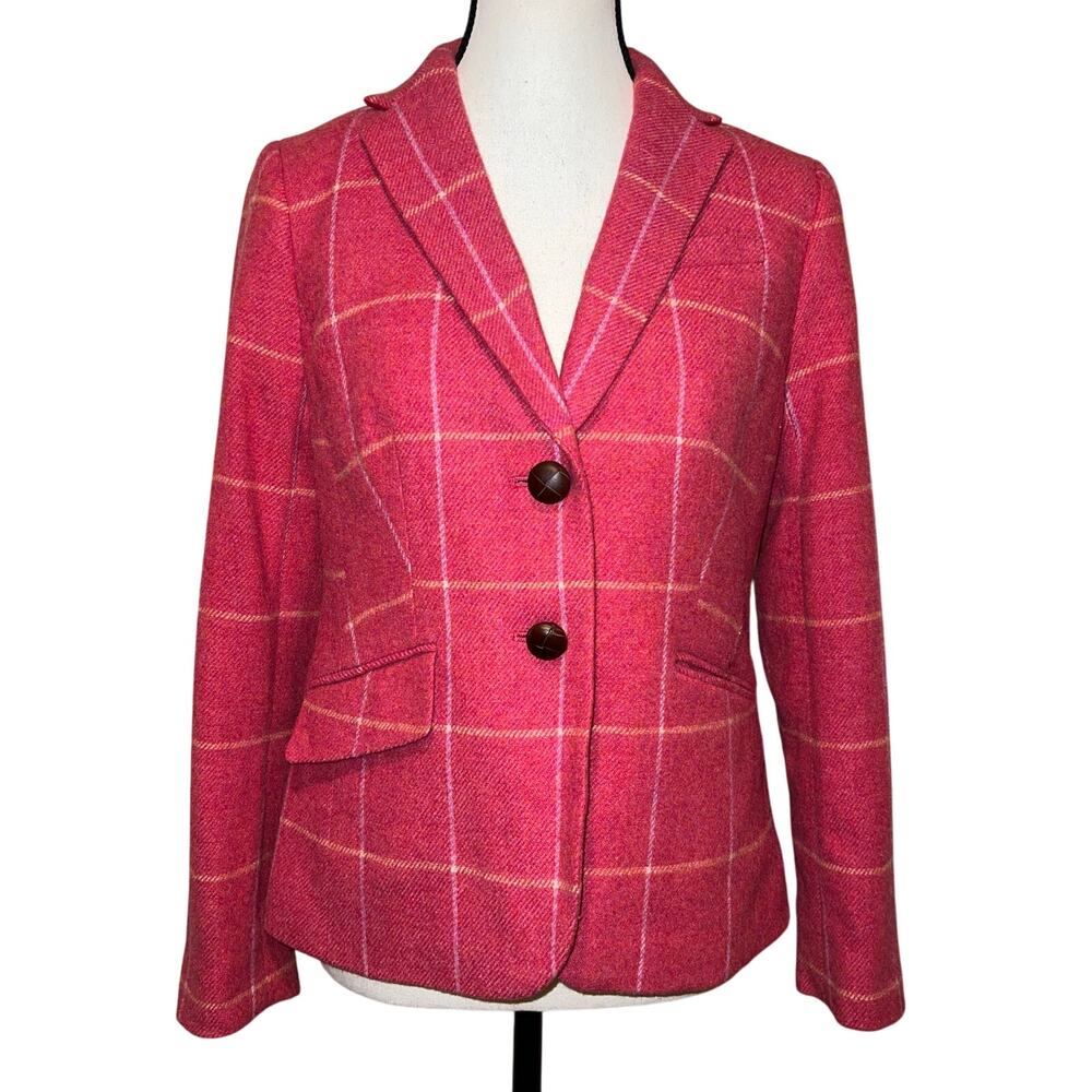 Talbots Aberdeen Shetland Wool Blend Blazer Pink Windowpane Size 4P - Picture 2 of 13